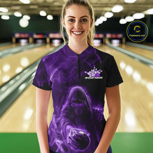 Load image into Gallery viewer, Custom Black And Purple Smoke Flame Grim Reaper Halloween Bowling Women Quarter-Zip Shirt IPHW9740
