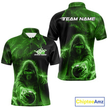 Load image into Gallery viewer, Custom Black And Green Smoke Flame Grim Reaper Halloween Bowling Men Polo Shirts IPHW9741