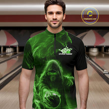 Load image into Gallery viewer, Custom Black And Green Smoke Flame Grim Reaper Halloween Bowling Men Quarter-Zip Shirts IPHW9741
