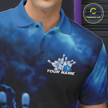 Load image into Gallery viewer, Custom Blue Thunder Lightning Bowling Team Men Polo Shirts, Bowling Jerseys IPHW9747