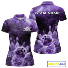 Load image into Gallery viewer, Custom Purple Thunder Lightning Bowling Team Women Polo Shirts, Bowling Jerseys IPHW9748