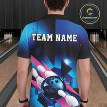 Load image into Gallery viewer, Custom Blue And Pink Futuristic Bowling Polo Team Shirts For Men, Bowling League Shirt IPHW9513