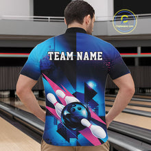 Load image into Gallery viewer, Custom Blue And Pink Futuristic Bowling Quarter-Zip Team Shirts For Men, Bowling League Shirt IPHW9513