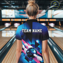 Load image into Gallery viewer, Custom Blue And Pink Futuristic Bowling Quarter-Zip Shirt For Women, Bowling League Shirt IPHW9513
