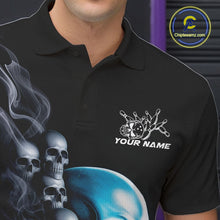 Load image into Gallery viewer, Custom Blue Glowing Ghostly Skull Bowling Polo Shirts For Men, Halloween Bowlers Outfit IPHW9515