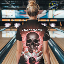 Load image into Gallery viewer, Custom Red Glowing Ghostly Skull Bowling Polo Shirts For Women, Halloween Bowlers Outfit IPHW9516