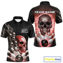 Load image into Gallery viewer, Custom Red Glowing Ghostly Skull Bowling Polo Shirts For Men, Halloween Bowlers Outfit IPHW9516