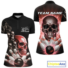 Load image into Gallery viewer, Custom Red Glowing Ghostly Skull Bowling Women Quarter-Zip Shirt, Halloween Outfit IPHW9516