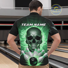 Load image into Gallery viewer, Custom Green Glowing Ghostly Skull Bowling Quarter-Zip Shirts For Men, Halloween Bowlers Outfit IPHW9518