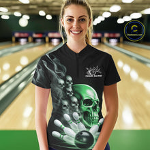 Load image into Gallery viewer, Custom Green Glowing Ghostly Skull Bowling Women Quarter-Zip Shirt, Halloween Outfit IPHW9518