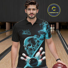 Load image into Gallery viewer, Custom Blue Smoke Skull Men Bowling Team Polo Shirts, Hallowen Bowlers Jerseys IPHW9523
