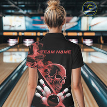 Load image into Gallery viewer, Custom Red Smoke Skull Women Bowling Team Polo Shirts, Hallowen Bowlers Jerseys IPHW9524
