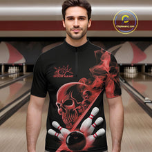 Load image into Gallery viewer, Custom Red Smoke Skull Men Bowling Team Quarter-Zip Shirts, Hallowen Bowlers Jerseys IPHW9524