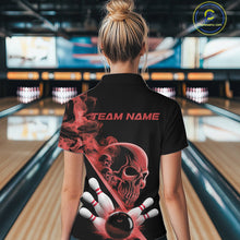 Load image into Gallery viewer, Custom Red Smoke Skull Women Bowling Team Quarter-Zip Shirts, Hallowen Bowlers Jerseys IPHW9524
