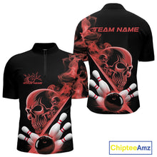 Load image into Gallery viewer, Custom Red Smoke Skull Men Bowling Team Quarter-Zip Shirts, Hallowen Bowlers Jerseys IPHW9524