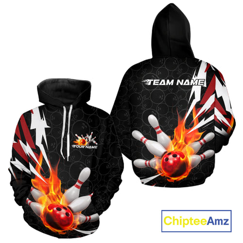 Custom Fiery Red Bowling Men And Women Hoodie Shirts, Inferno Flame Bowling Team League Shirt IPHW9526