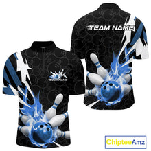 Load image into Gallery viewer, Custom Fiery Blue Bowling Men Quarter-Zip Shirts, Inferno Flame Bowling Team League Shirt IPHW9527