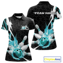 Load image into Gallery viewer, Custom Fiery Pine Green Bowling Women Polo Shirt, Inferno Flame Bowling Team League Shirt IPHW9528