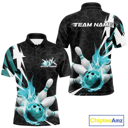 Custom Fiery Pine Green Bowling Men Polo Shirts, Inferno Flame Bowling Team League Shirt IPHW9528