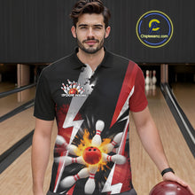 Load image into Gallery viewer, Custom Fiery Red Bowling Men Polo Team Shirts, Fire Flame Bowling Jerseys Bowler Outfit IPHW9529