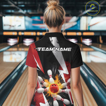 Load image into Gallery viewer, Custom Fiery Red Bowling Women Quarter-Zip Team Shirts, Fire Flame Bowler Outfit IPHW9529