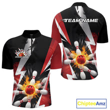 Load image into Gallery viewer, Custom Fiery Red Bowling Men Quarter-Zip Team Shirts, Fire Flame Bowling Jerseys Bowler Outfit IPHW9529