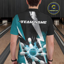 Load image into Gallery viewer, Custom Fiery Turquoise Blue Bowling Men Polo Team Shirts, Fire Flame Bowling Jerseys Bowler Outfit IPHW9531