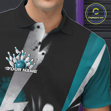 Load image into Gallery viewer, Custom Fiery Turquoise Blue Bowling Men Polo Team Shirts, Fire Flame Bowling Jerseys Bowler Outfit IPHW9531