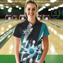 Load image into Gallery viewer, Custom Fiery Turquoise Blue Bowling Women Polo Team Shirt, Flame Bowling Jerseys Outfit IPHW9531
