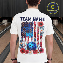 Load image into Gallery viewer, Custom Wild Flower Patriotic US Flag Bowling Polo Shirts For Men, Hippie Bowling Shirt IPHW9753
