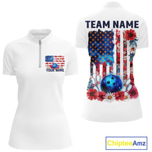 Load image into Gallery viewer, Custom Wild Flower Patriotic US Flag Bowling Women Quarter-Zip Shirt, Hippie Bowling IPHW9753