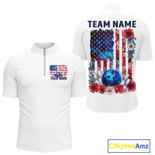 Load image into Gallery viewer, Custom Wild Flower Patriotic US Flag Bowling Quarter-Zip Shirts For Men, Hippie Bowling Shirt IPHW9753