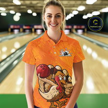 Load image into Gallery viewer, Custom Funny Thanksgiving Turkey Bowling Women Polo Shirts, Bowling League Shirt IPHW9770