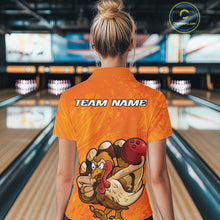 Load image into Gallery viewer, Custom Funny Thanksgiving Turkey Bowling Women Polo Shirts, Bowling League Shirt IPHW9770