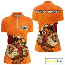 Load image into Gallery viewer, Custom Funny Thanksgiving Turkey Bowling Women Quarter-Zip Shirts, Bowling League Shirt IPHW9770