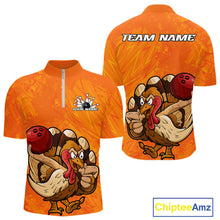 Load image into Gallery viewer, Custom Funny Thanksgiving Turkey Bowling Men Quarter-Zip Shirts, Bowling League Shirt IPHW9770