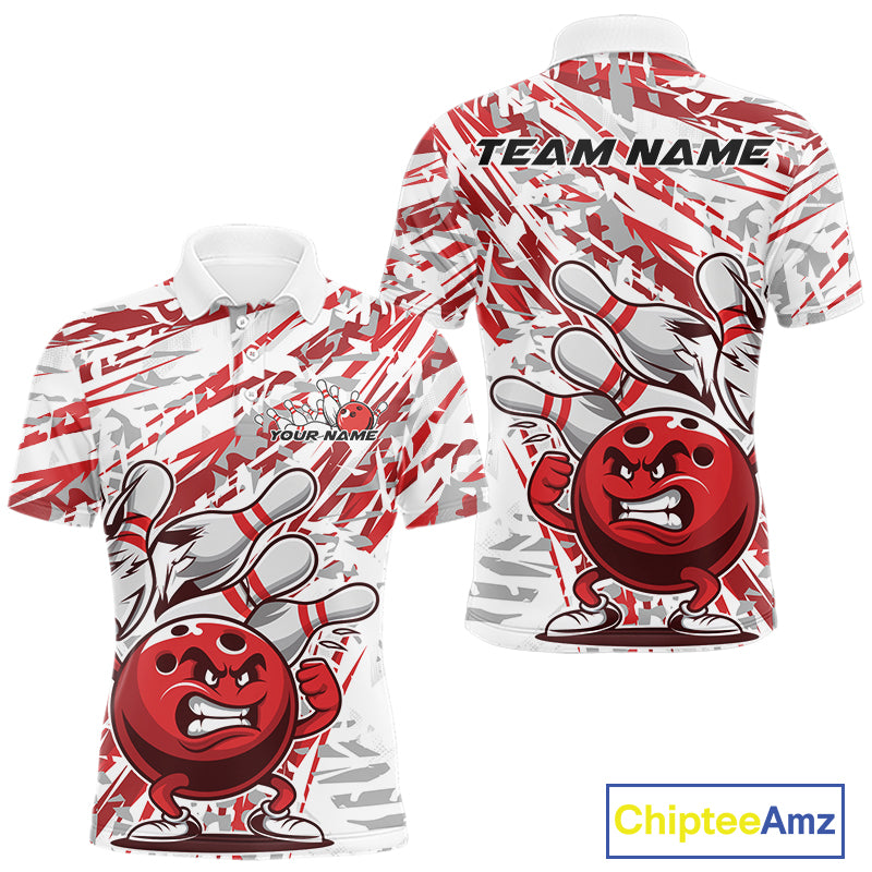 Red Camo Custom Funny Bowling Polo Shirts For Men, Bowling Team Tournament Shirt IPHW9397
