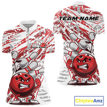 Load image into Gallery viewer, Red Camo Custom Funny Bowling Women Quarter-Zip Shirts, Bowling Team Tournament Shirt IPHW9397