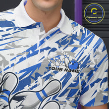 Load image into Gallery viewer, Blue Camo Custom Funny Bowling Polo Shirts For Men, Bowling Team Tournament Shirt IPHW9398