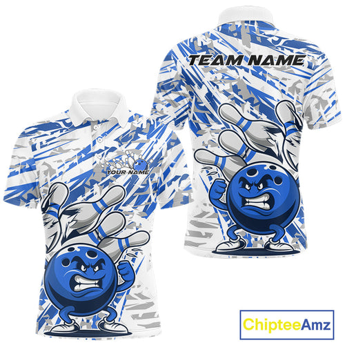 Blue Camo Custom Funny Bowling Polo Shirts For Men, Bowling Team Tournament Shirt IPHW9398