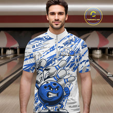Load image into Gallery viewer, Blue Camo Custom Funny Bowling Quarter-Zip Shirts For Men, Bowling Team Tournament Shirt IPHW9398