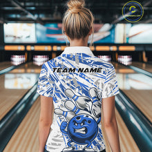 Load image into Gallery viewer, Blue Camo Custom Funny Bowling Women Quarter-Zip Shirts, Bowling Team Tournament Shirt IPHW9398