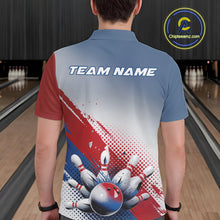 Load image into Gallery viewer, Custom Red, White And Blue Patriotic Bowling Polo Shirts For Men, Bowling League Shirt IPHW9544
