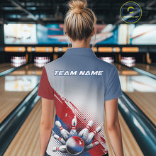 Load image into Gallery viewer, Custom Red, White And Blue Patriotic Bowling Polo Shirts For Women, Bowling League Shirt IPHW9544