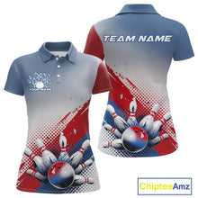 Load image into Gallery viewer, Custom Red, White And Blue Patriotic Bowling Polo Shirts For Women, Bowling League Shirt IPHW9544