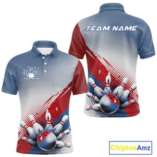 Load image into Gallery viewer, Custom Red, White And Blue Patriotic Bowling Polo Shirts For Men, Bowling League Shirt IPHW9544