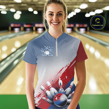 Load image into Gallery viewer, Custom Red, White And Blue Patriotic Women Quarter-Zip Bowling League Shirt IPHW9544