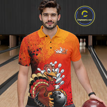 Load image into Gallery viewer, Custom Funny Orange Turkey Bowling Team Men Polo Shirts, Thanksgiving Bowling Outfit IPHW9785