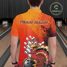 Load image into Gallery viewer, Custom Funny Orange Turkey Bowling Team Men Polo Shirts, Thanksgiving Bowling Outfit IPHW9785