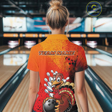 Load image into Gallery viewer, Custom Funny Orange Turkey Bowling Team Women Polo Shirts, Thanksgiving Bowling Outfit IPHW9785